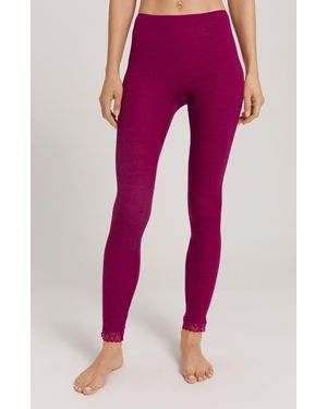 Hanro Lace Trim Merino Wool & Silk Rib Leggings - Pink