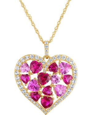 FZN 14K Plated Sterling Lab Created Sapphire & Ruby Heart Pendant Necklace - Pink