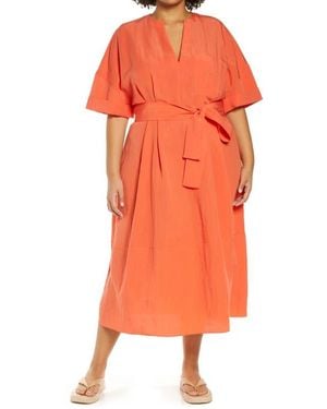 Vince Cuff Sleeve Belted Midi Dress - Orange