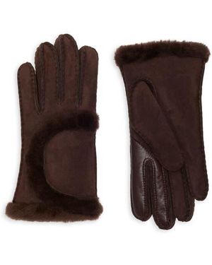 UGG Genuine Shearling Exposed Curve Seam Gloves - Brown