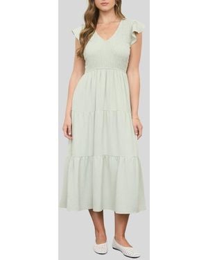 Blu Pepper Smocked Maxi Dress - White