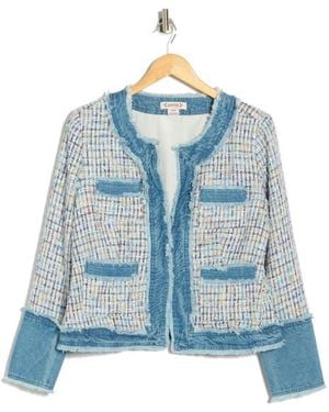 Nanette Lepore Denim Trim Bouclé Crop Jacket - Blue