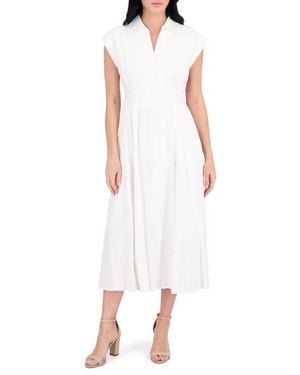Kensie Collar Cotton Midi Dress - White