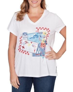 Ruby Rd. Postcard Cotton Graphic T-Shirt - White