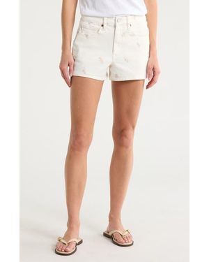 Blank NYC Reeve Floral Embroidered High Waist Denim Shorts - White