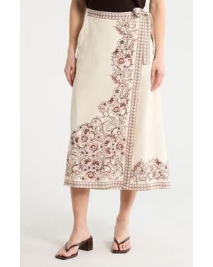 Max Studio Floral Border Wrap Skirt - Natural