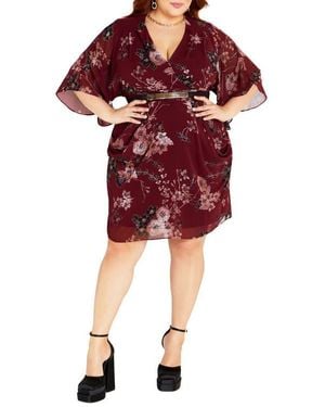 City Chic Floral Print Dress - Red