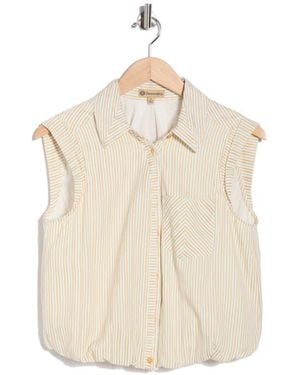 Democracy Cap Sleeve Bubble Hem Cotton Seersucker Top - Natural