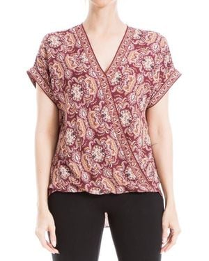 Max Studio Patterned Surplice Crepe Blouse - Red