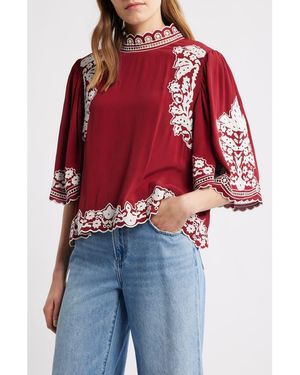 FARM Rio Palm Tree Embroidered Top