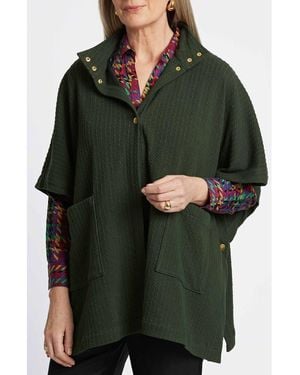 Foxcroft Aspyn Cable Stitch Snap Front Knit Cape - Green