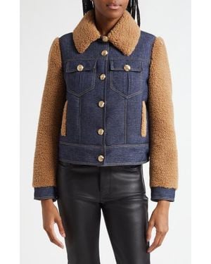 Cinq À Sept Belinda Faux Shearling & Denim Mixed Media Jacket - Blue