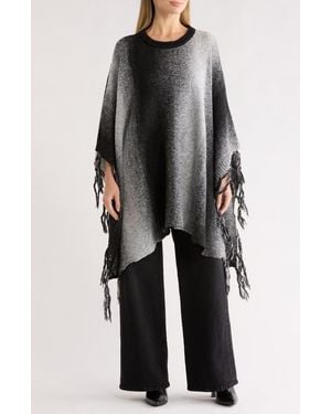 La Fiorentina Ombré Fringe Trim Poncho - Black