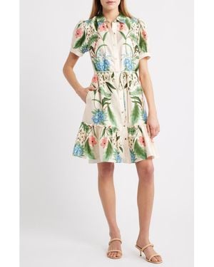 Julia Jordan Floral Short Sleeve Ruffle Hem Shirtdress - Green