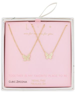 Leith Together Is My Favorite Place To Be Set Of 2 Cubic Zirconia Butterfly Pendant Necklaces - Pink