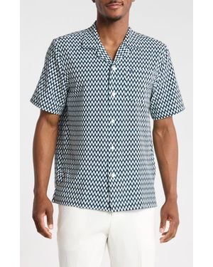 Original Penguin Wavy Print Seersucker Camp Shirt - Blue