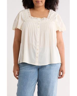 Boho Me Crochet Inset Square Neck Top - White