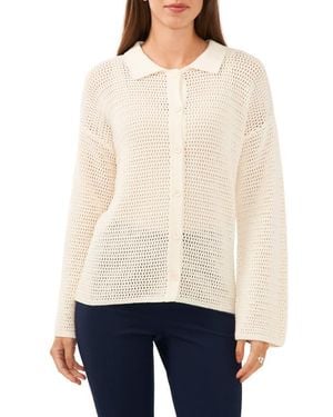 Halogen® Open Stitch Collar Button-Up Cardigan - White