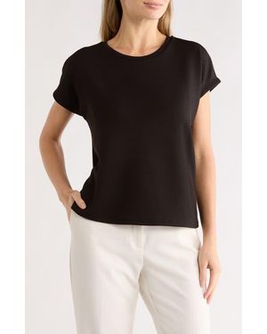 Tahari Extended Shoulder Crewneck Scuba Knit T-Shirt - Black