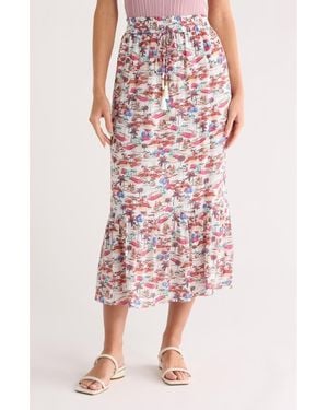 Nanette Lepore Printed Flounce Midi Skirt - Pink