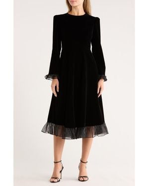 AREA STARS Terra Long Sleeve Fit & Flare Midi Dress - Black