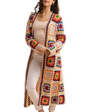 Saachi Granny Square Crochet Longline Cardigan - Orange