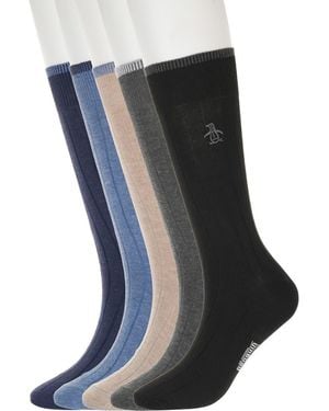 Original Penguin Assorted 5-Pack Rib Dress Socks - Blue