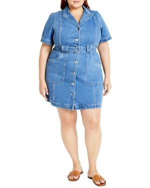 City Chic Melina Belted Denim Minidress - Blue