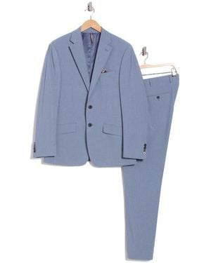 Ben Sherman Crosshatch Notch Lapel Suit - Blue