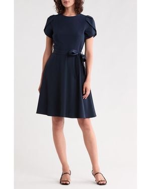Calvin Klein Belted Pleated A Line Dress - Blue