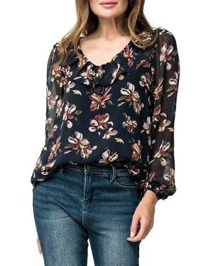 Gibsonlook Gigi V-Neck Long Sleeve Floral Top - Blue