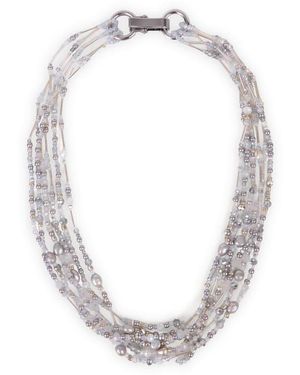 Saachi Beaded Cluster Statement Necklace - White