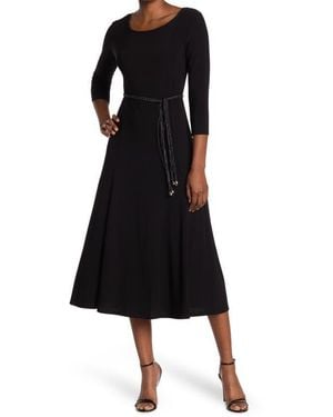 Nina Leonard Waist Belt Midi Dress - Black