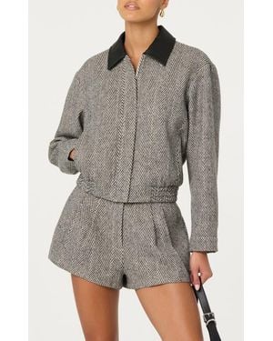 Astr Nelly Herringbone Jacket - Gray