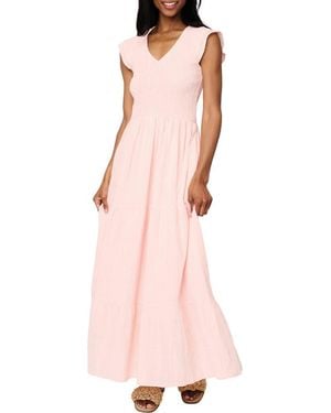 Gibsonlook Flutter Sleeve Cotton Gauze Maxi Dress - Pink