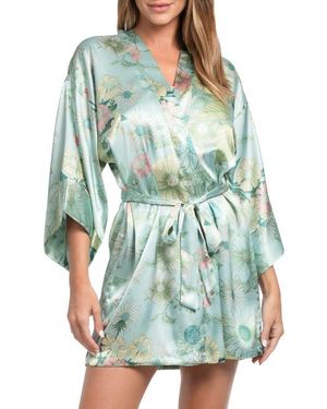 In Bloom Stefani Floral Satin Wrap Robe - Green