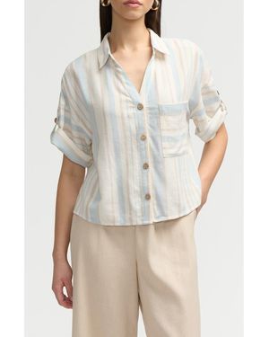NVLT Short Sleeve Crop Button-Up Shirt - Gray