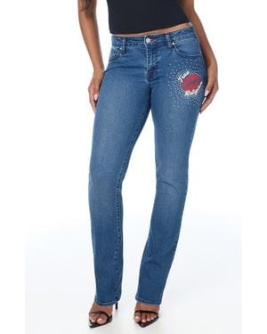 TRUE RELIGION Billie Sn Nf Rhinestone Mid Rise Straight Leg Jeans - Blue