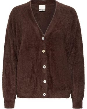 Ichi Eyelash Knit Cardigan - Brown