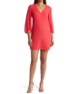 Eliza J V-Neck Chiffon Shift Dress - Red