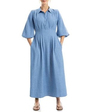 max studio collared shirt dress Max Studio Blue/White Striped Belted Shirt Dress Button-Front Collared XL