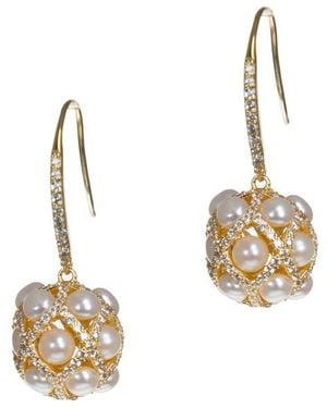 CZ by Kenneth Jay Lane Cubic Zirconia & Freshwater Pearl Orb Drop Earrings - Metallic