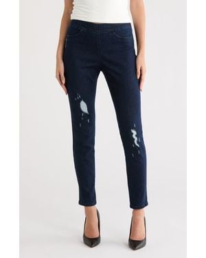 Hue Distressed Denim Ankle Leggings - Blue