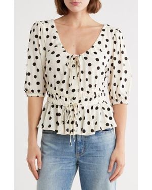 Vigoss Polka Dot Peplum Top - White
