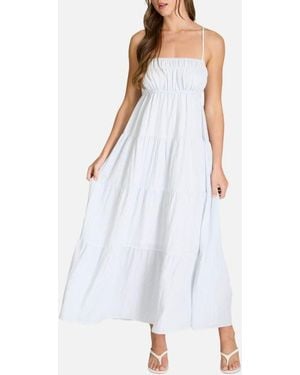 Blu Pepper Stripe Tiered Midi Sundress - White