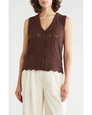 Tahari Crochet Sweater Vest - Brown