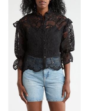 Forgotten Grace Victorian Lace Button-Up Shirt - Black
