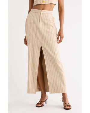L'Agence Maceline Pinstripe Linen Blend Maxi Skirt - Natural