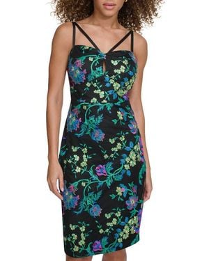 Siena Jewelry Floral Embroidered Mesh Sheath Dress - Green