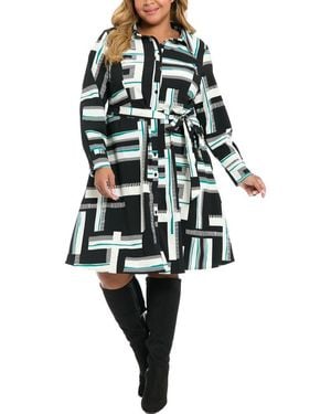London Times Geo Print Long Sleeve Shirtdress - Black